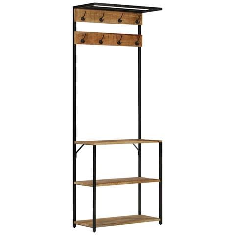 Appendiabiti con Scarpiera 68x30x182 cm Massello Mango Grezzo - Foto 9