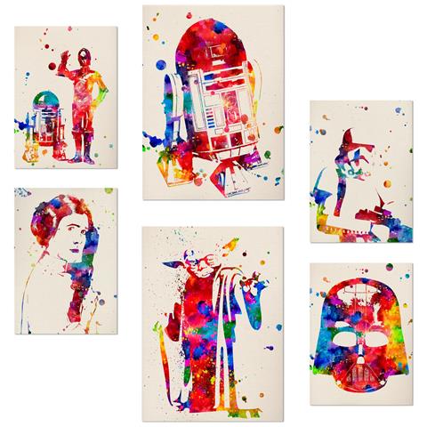 Set Di 6 Stampe Illustrazioni Ad Acquerello Di Star Wars Di Storie E Film Di Fantascienza Classici Design D'interni A3 & A4 Senza Cornice - Foto 1