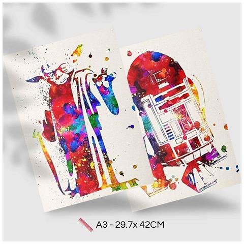Set Di 6 Stampe Illustrazioni Ad Acquerello Di Star Wars Di Storie E Film Di Fantascienza Classici Design D'interni A3 & A4 Senza Cornice - Foto 2
