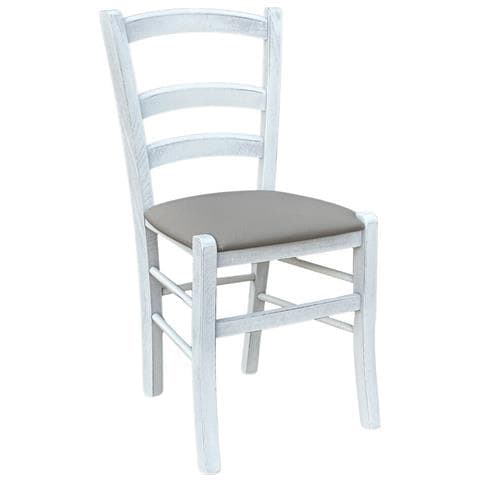 Sedia Venezia In Legno Anticato Bianco Con Seduta In Similpelle Grigio Tortora - Foto 1