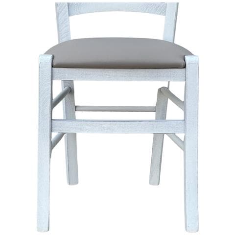 Sedia Venezia In Legno Anticato Bianco Con Seduta In Similpelle Grigio Tortora - Foto 5