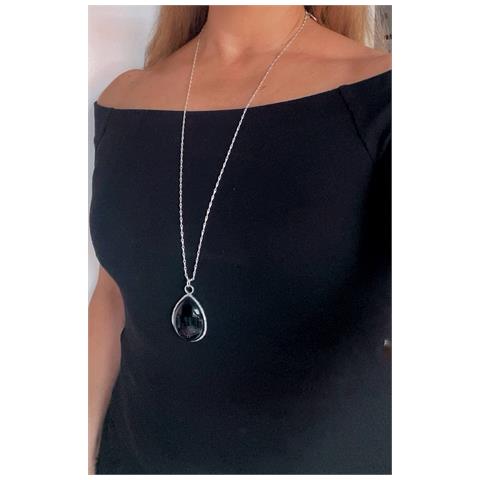 Collana Lunga Tears For Me In Argento 10µ E Cristallo Nero - Foto 3