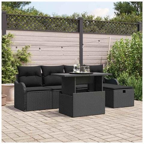Set Divano da Giardino con cuscino 6 pcs Nero Poly Rattan - Foto 2