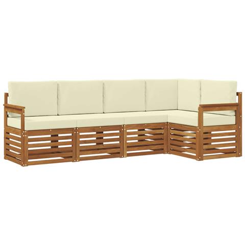 Set divani 5 pcs Naturale e Crema Legno di Acacia Massello - Foto 1