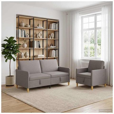 Set di Divani con Storage 2 pcs Tortora Poliestere - Foto 2