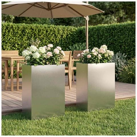 Vaso da giardino 2 pz Argento 50 x 40 x 75 cm Acciaio Inox - Foto 2