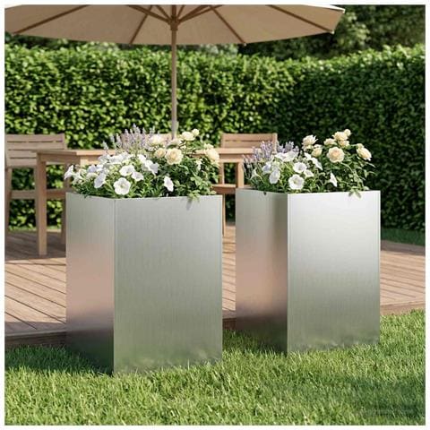 Vaso da giardino 2 pz Argento 40 x 40 x 75 cm Acciaio zincato - Foto 2