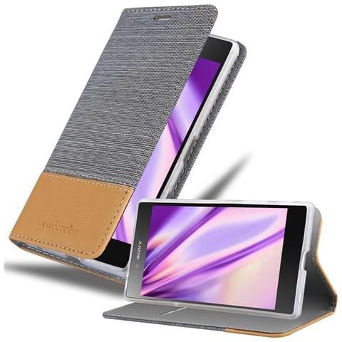 Custodia Compatibile Con Sony Xperia Z5 Premium In Grigio Chiaro Marrone - Coperchio Protettiva Con Chiusura Magnetica, Funzione Stand E Tasca Per Le Carte - Foto 2