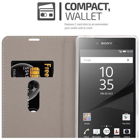 Custodia Compatibile Con Sony Xperia Z5 Premium In Grigio Chiaro Marrone - Coperchio Protettiva Con Chiusura Magnetica, Funzione Stand E Tasca Per Le Carte - Foto 7