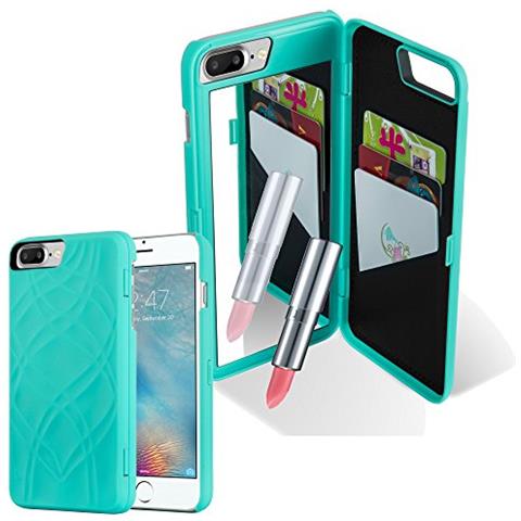 Custodia Compatibile Con Apple Iphone 8 Plus / Iphone 7 Plus / Iphone 7s Plus In Turchese - Hard Case Coperchio Protettivo Con Specchio E Slot Per Carte - Foto 1