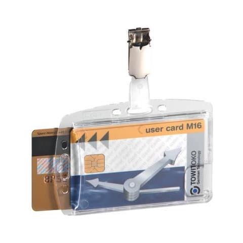 Portabadge Duo 54x85mm Con Clip Girevole Trasparente Conf. 25 Pezzi - 801319 - Foto 1