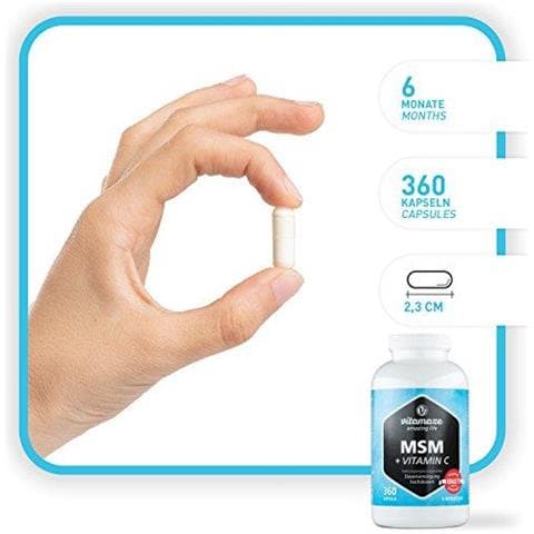 Vitamaze Msm Capsule Con La Vitamina C 360 Capsule Per 6 Mesi 1.334 Mg Dose Giornaliera Di Zolfo Organico In Polvere Il 999 Puro Metilsulfonilmetano Tedesco Di Qualit Supplemento - Foto 4