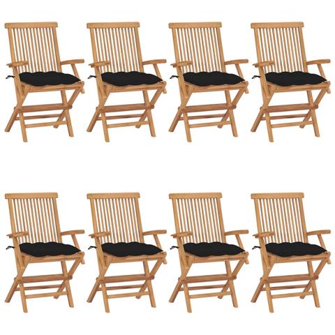 Sedie da Giardino con Cuscini Neri 8 pz in Massello di Teak - Foto 1