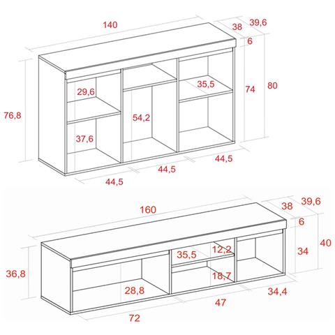Set Naturale Soggiorno Sala Da Pranzo, Mobili Ausiliari, Buffet Mobile-tv 160cm Rovere Nordico Nero - Foto 6