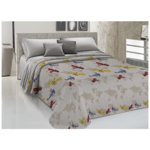 Copriletto Piquet Primavera Estate 100% Cotone Disegno Aerei 1 Piazza E Mezza Multicolore - Foto 1