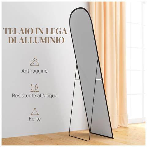 Specchio Da Terra E Parete Moderno In Lega Di Alluminio Con Supporto Pieghevole, 50x161.5cm, Nero - Foto 2