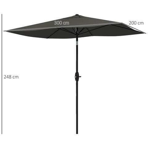 Ombrellone Da Giardino Rettangolare 2x3 M Inclinabile Con Apertura A Manovella, Grigio - Foto 2