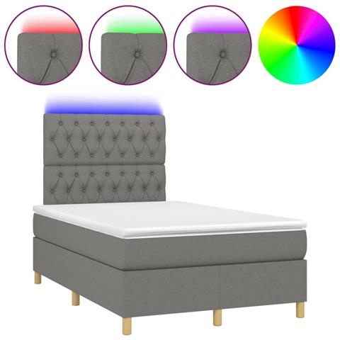 Letto A Molle Materasso E Led Grigio Scuro 120x190cm In Tessuto - Foto 2