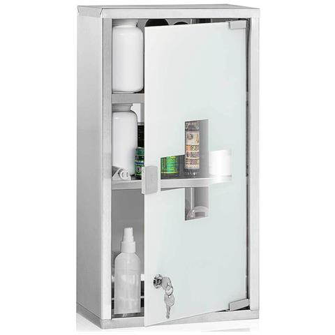 Armadietto Armadio Porta Medicinali Acciaio Inox Vetro Satinato 65,5x36x17 cm - Foto 2