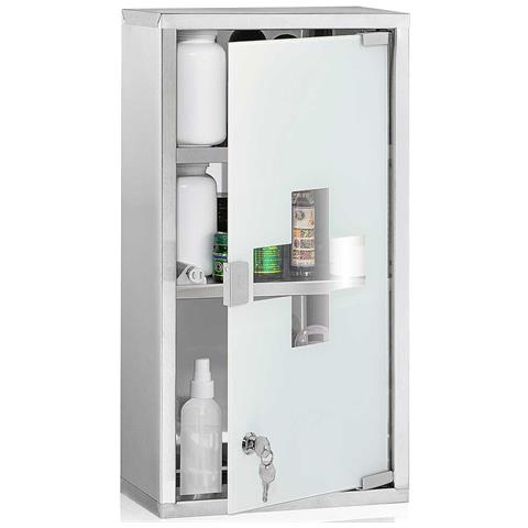 Armadietto Armadio Porta Medicinali Acciaio Inox Vetro Satinato 65,5x36x17 cm - Foto 1