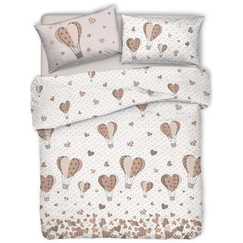 Copripiumino Sacco Piumone Pensieri Delicati Cotone Disegno Mongolfiera Singolo Beige - Foto 1