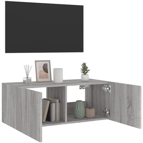 Mobile TV a Parete con Luci LED Grigio Sonoma 80x35x31 cm - Foto 2