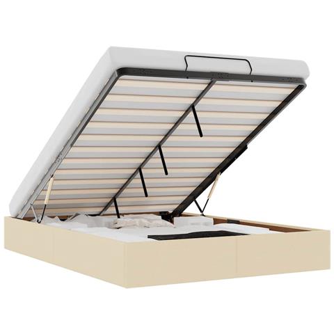 Struttura Letto Pouf Senza Materasso Crema 140x200 Cm Tessuto - Foto 2