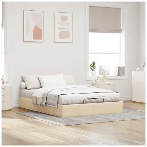 Struttura Letto Pouf Senza Materasso Crema 140x200 Cm Tessuto - Foto 3