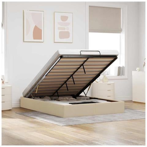 Struttura Letto Pouf Senza Materasso Crema 140x200 Cm Tessuto - Foto 1