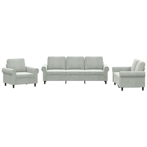 Set Di Divani 3 Pz Con Cuscini Grigio Chiaro In Velluto - Foto 2