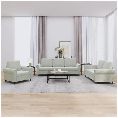 Set Di Divani 3 Pz Con Cuscini Grigio Chiaro In Velluto - Foto 1