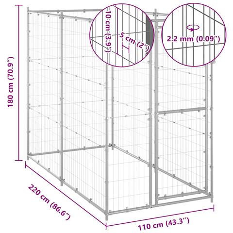 Lusso Casadino - Gabbia Per Cani Da Esterno In Acciaio Zincato 110x220x180 Cm - Foto 6