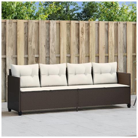 Lettino Prendisole Con Cuscini Marrone in Polyrattan - Foto 8