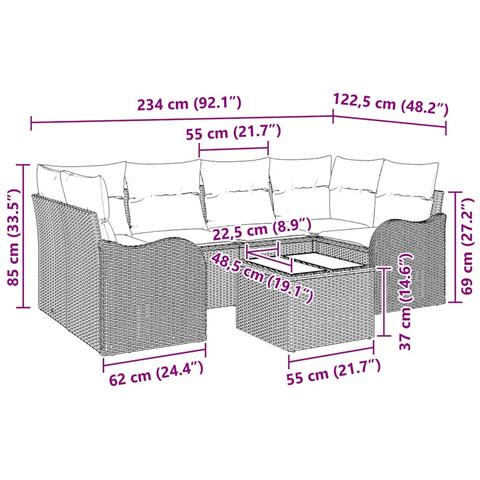 Set di Sofà da Giardino  7 Pezzi con Cuscini - Rattan Polietilene Beige, Sofà da Giardino per 2 Persone  con Cuscini - Rattan Polietilene Beige - Foto 9