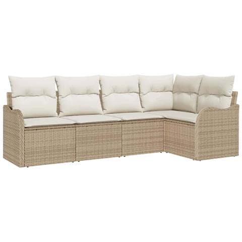 Set Divano da Giardino in 5 Pezzi con Cuscini in Rattan Polyrattan Beige,  Divano da Giardino per 2 Persone con Cuscini in Rattan Polyrattan Beige - Foto 1