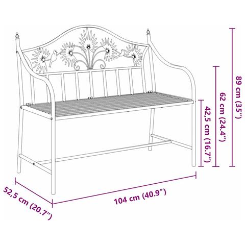 Panchina Metallica Vintage Nera Acciaio Verniciato a Polvere - Foto 9