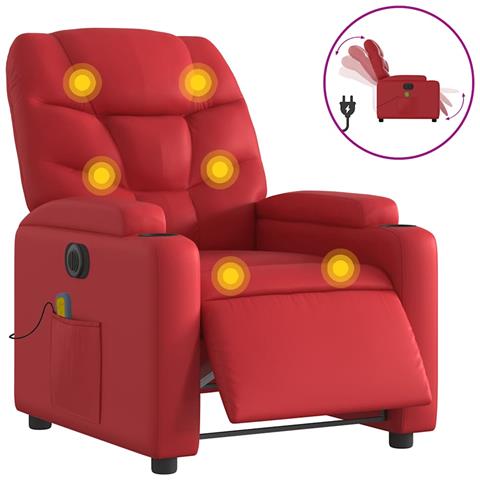 Poltrona Massaggio Elettrica Reclinabile Rosso Similpelle - Foto 1