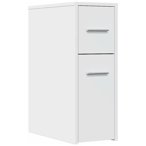 Armadietto da Bagno Stretto con Ruote Bianco in Truciolato - Foto 1