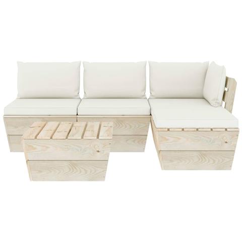 Set Divani Da Giardino Su Pallet 5 Pz Con Cuscini Legno Abete - Foto 2