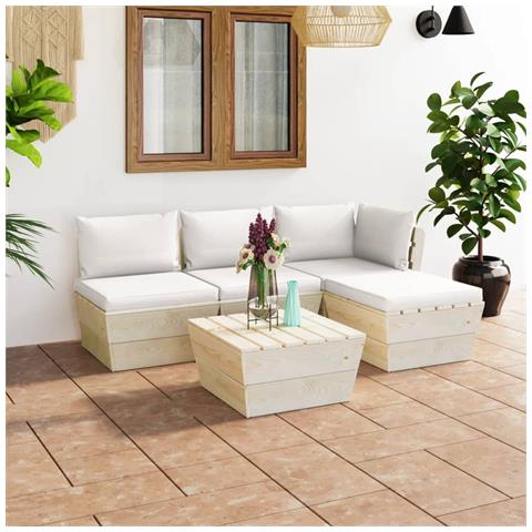 Set Divani Da Giardino Su Pallet 5 Pz Con Cuscini Legno Abete - Foto 8
