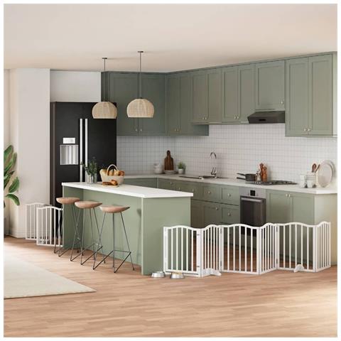 Cancello Cani Porta Pieghevole Bianco 9 Pannelli 450 cm Pioppo - Foto 2