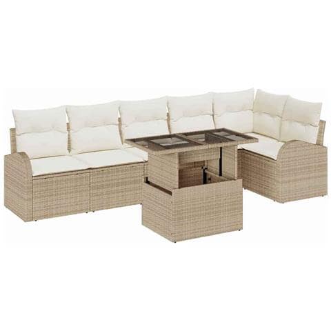 Set Divano da Giardino 7 pcs Beige 100 x 55 x 73 cm Poly Rattan - Foto 1