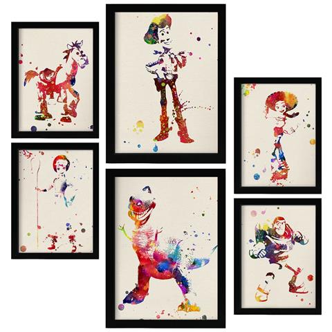 Set Di 6 Stampe Illustrazioni Ad Acquerello Di Toy Story Tratte Da Fiabe Classiche Per Bambini, Film E Libri Di Design D'interni A3 & A4 Senza Cornice - Foto 1