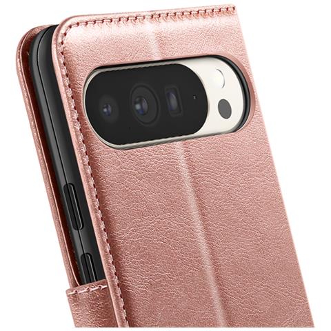 Custodia A Portafoglio Per Google Pixel 10 Pro Xl Con Cinturino Da Polso E Funzione Di Supporto, Rosa Champagne - Foto 5