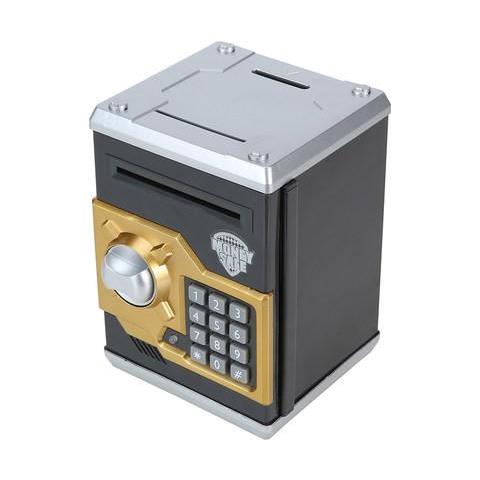 Salvadanaio cassaforte per monete, banconote, ATM, denaro, aperto con codice PIN, deposito contanti, nero e oro - Foto 2