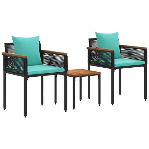 Set di Mobili da Esterno 3 pcs Nero e Turchese Rattan in PE - Foto 1