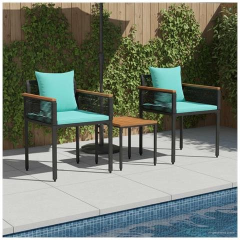 Set di Mobili da Esterno 3 pcs Nero e Turchese Rattan in PE - Foto 2