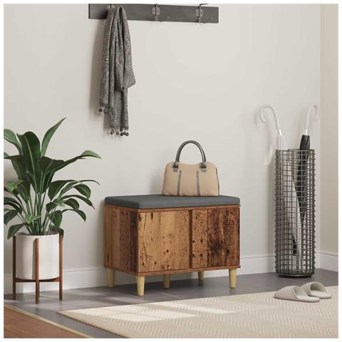 Panca per ingresso con cuscino Legno vecchio 60 x 38 x 46 cm - Foto 2