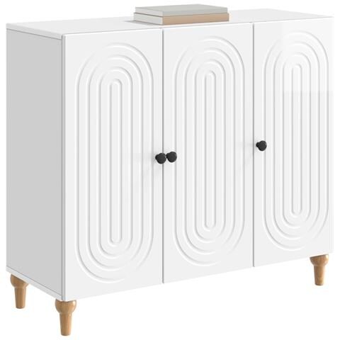 Credenza Bianco Lucido 89 x 34,5 x 80 cm Legno ingegnerizzato - Foto 2