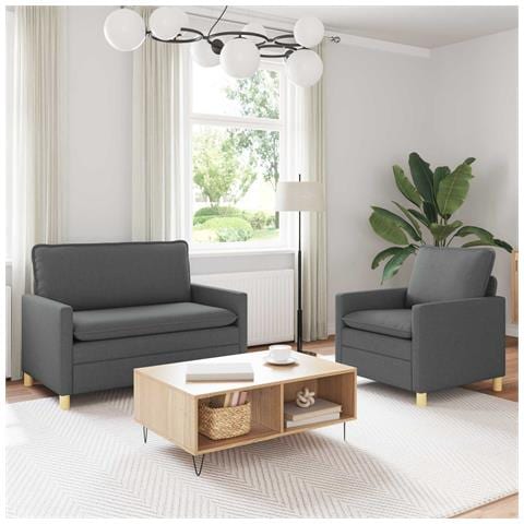 Set di divani 2 pz Grigio Scuro Tessuto - Foto 2